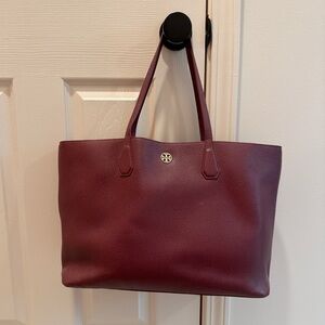 Tory Burch Deep Red Pebbled Leather Tote